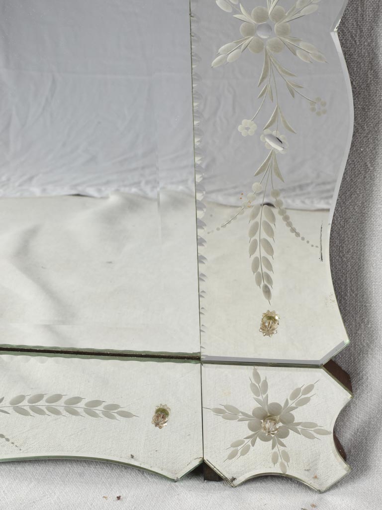 Large Venetian mirror with floral etchings 42½" x 31"