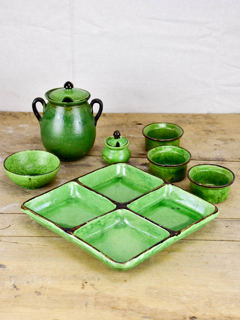 Collection of vintage Dieulefit ceramics with green glaze