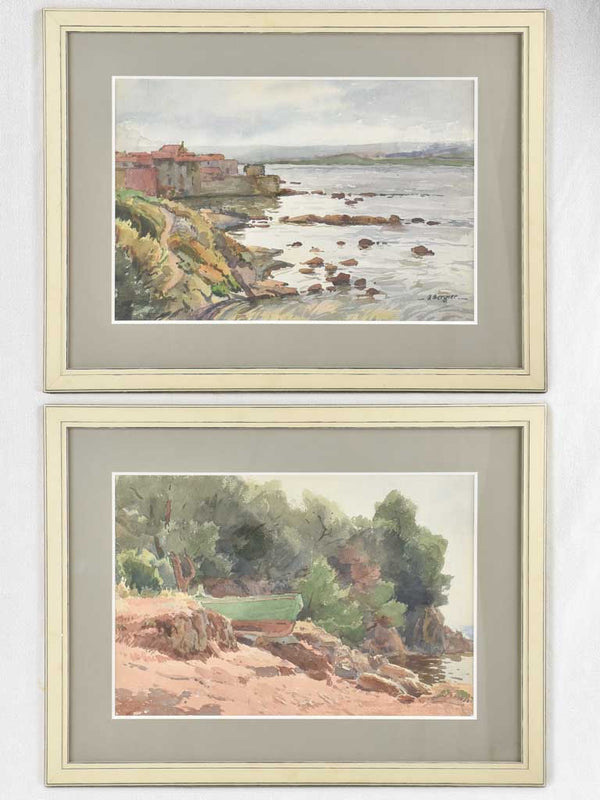 Two seascape watercolor paintings of St. Tropez Signed Alfred BERGIER (1881-1971) - 22½" x 29¼"