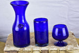 Collection of cobalt blue glassware from Biot, France