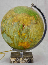 Mid century French world globe lamp with marble base