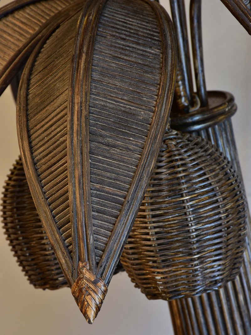 Vintage coconut palm tree lamp in rattan