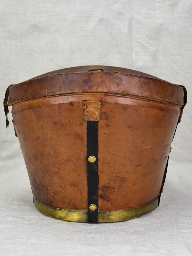 Antique French leather men's hat bag