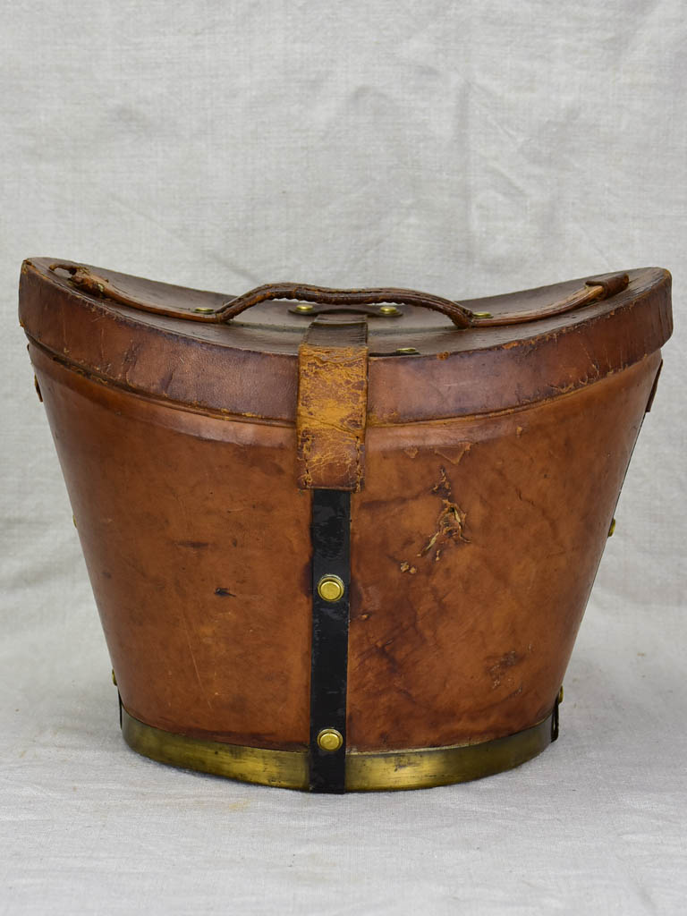 Antique French leather men's hat bag