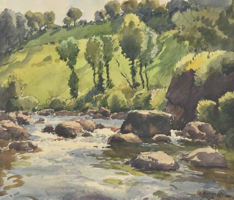 Watercolor landscape Alfred Bergier (1881-1971) - 23¼" x 25¼"