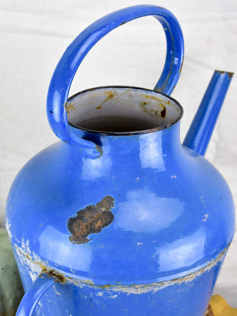 Vintage French watering can - blue enamel