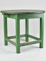 Rustic round table with green patina & square base 30"