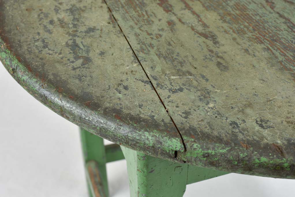 Rustic round table with green patina & square base 30"