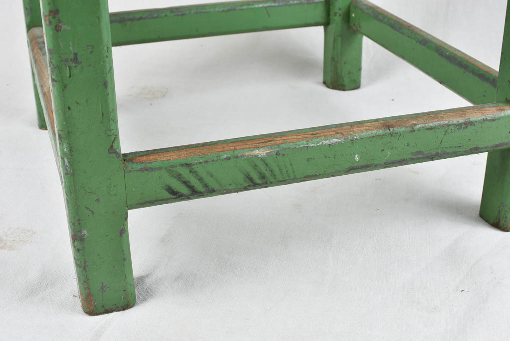 Rustic round table with green patina & square base 30"