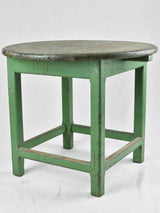 Rustic round table with green patina & square base 30"