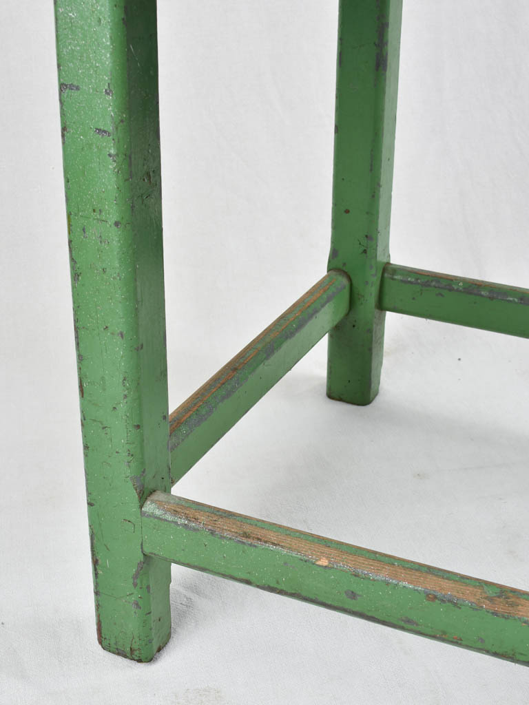Rustic round table with green patina & square base 30"