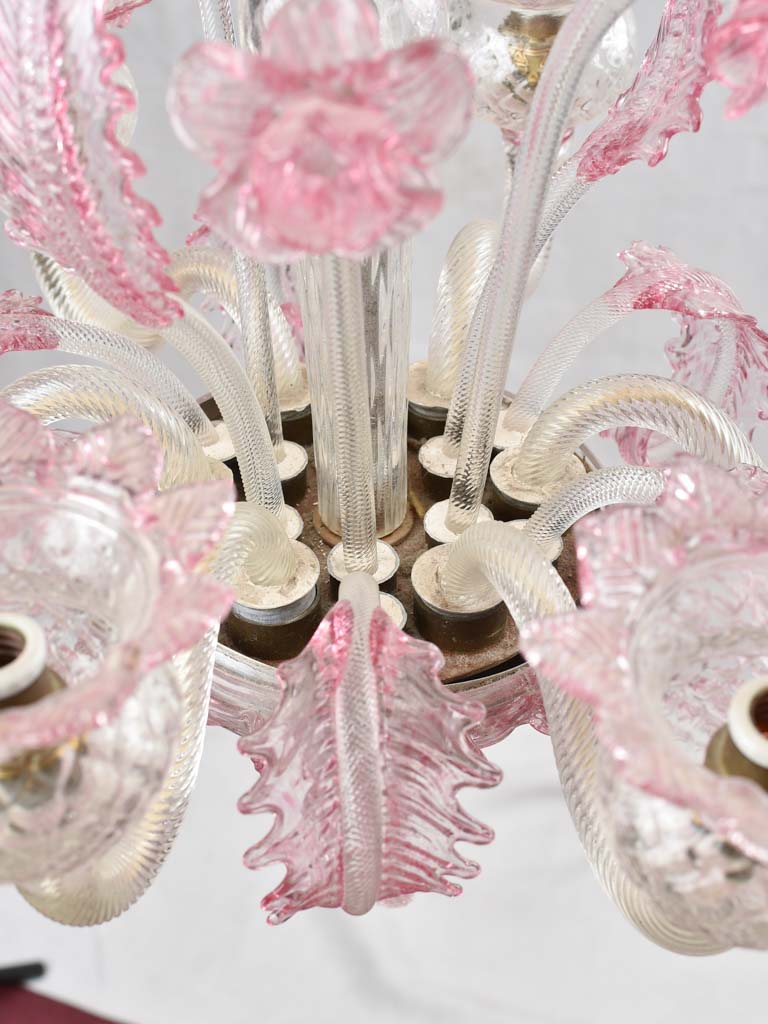 Pink Murano glass chandelier 6 lights 21¾" x 17¾"