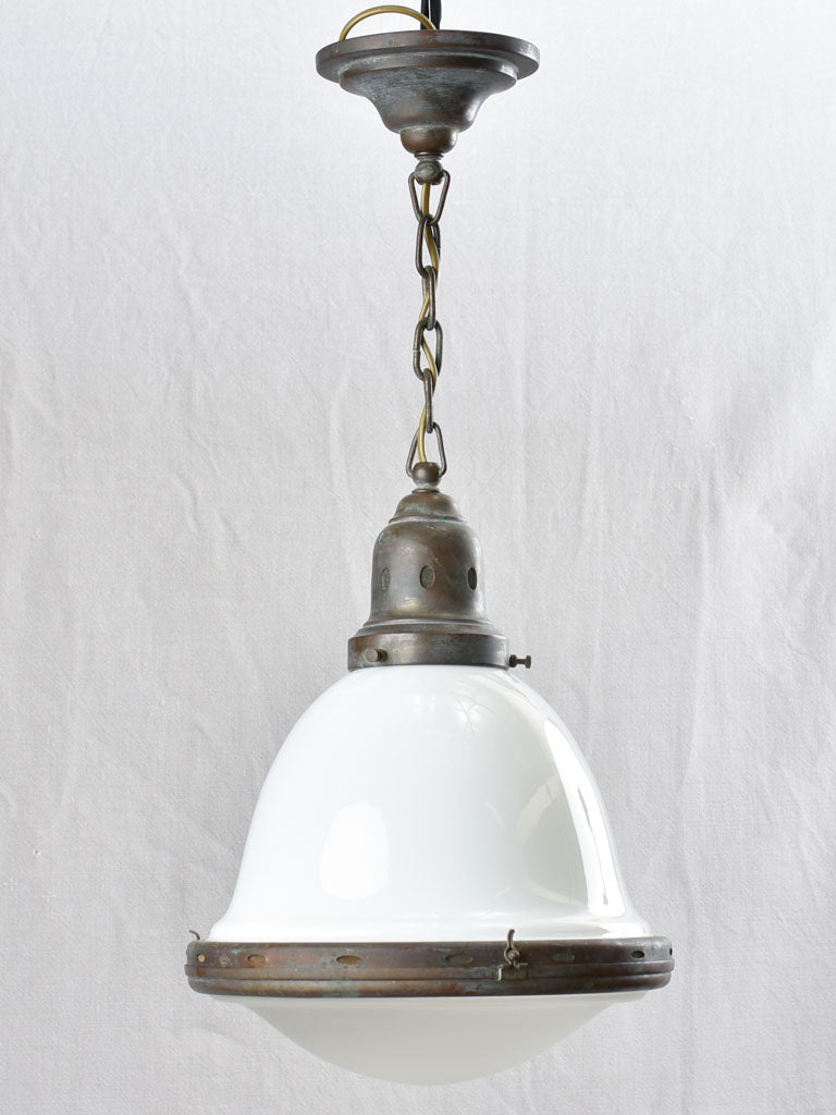 Opaline pendant light, bell shaped 1930s 10¼ x 22¾""