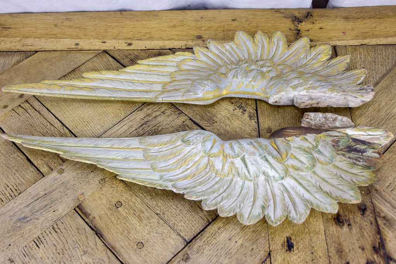 Pair of antique French carved angel wings