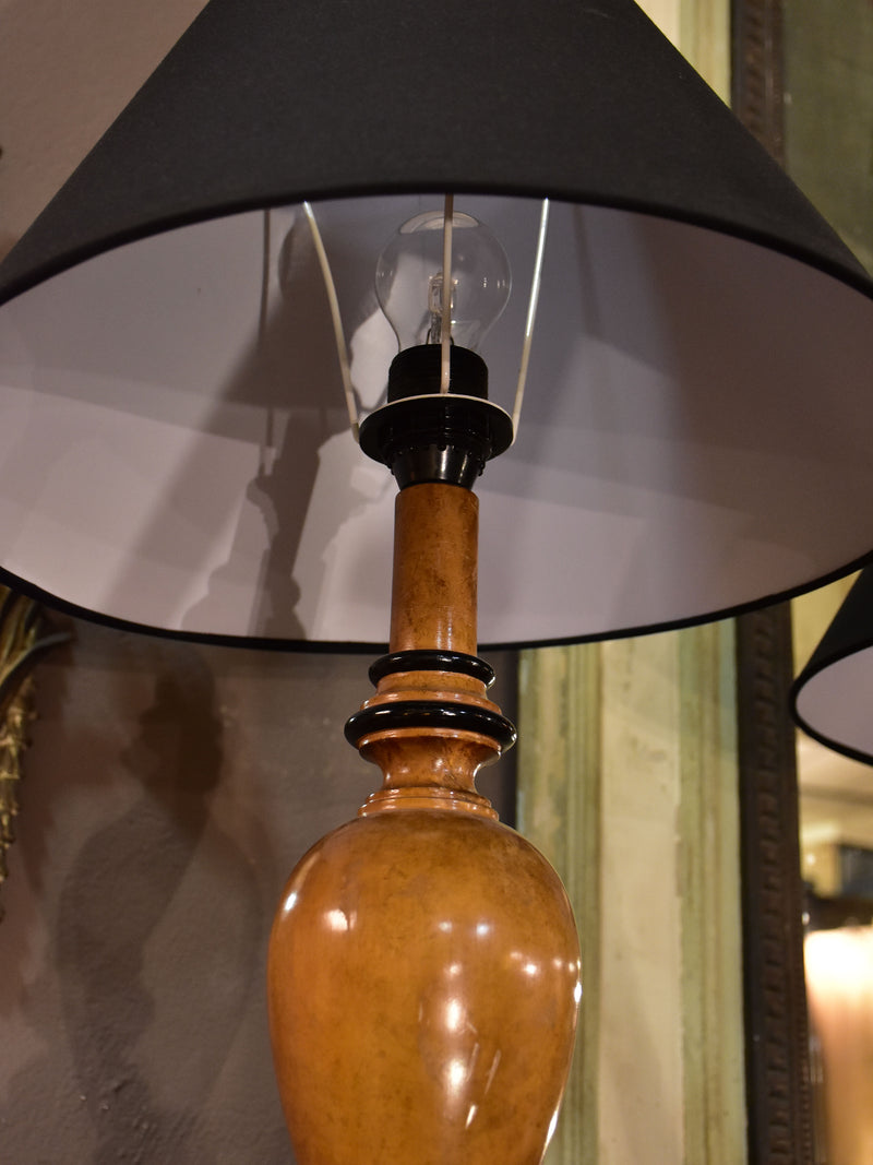 Pair of Lotihier style lamps with burr walnut bases