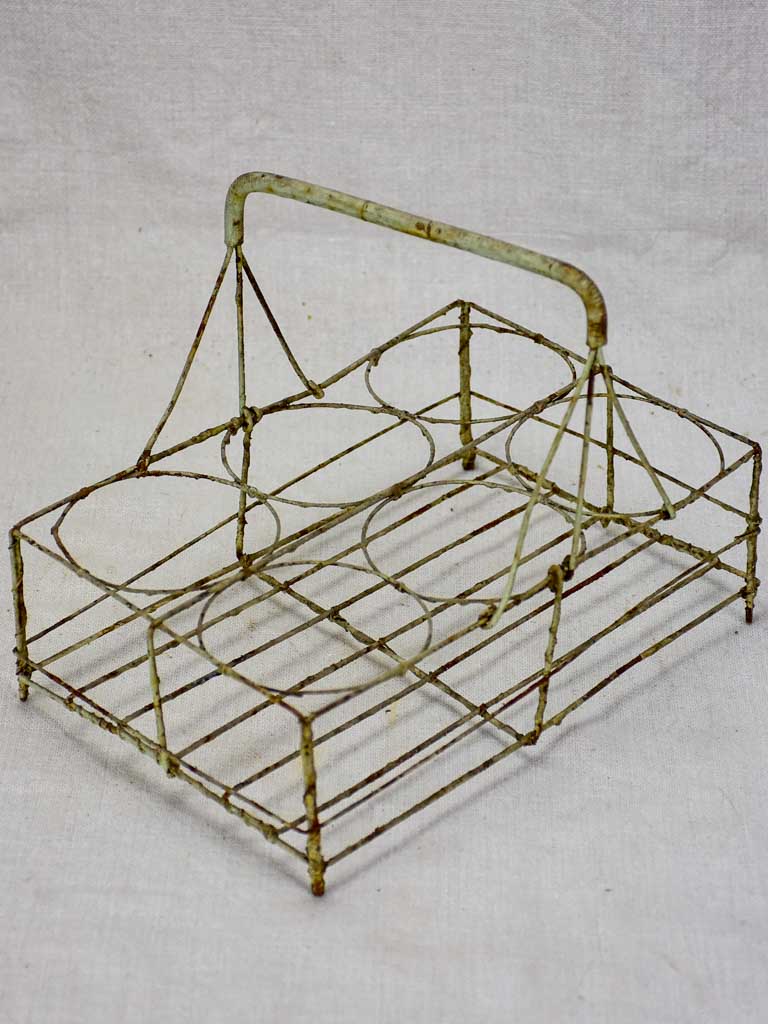 Antique French wire basket - six glass capacity