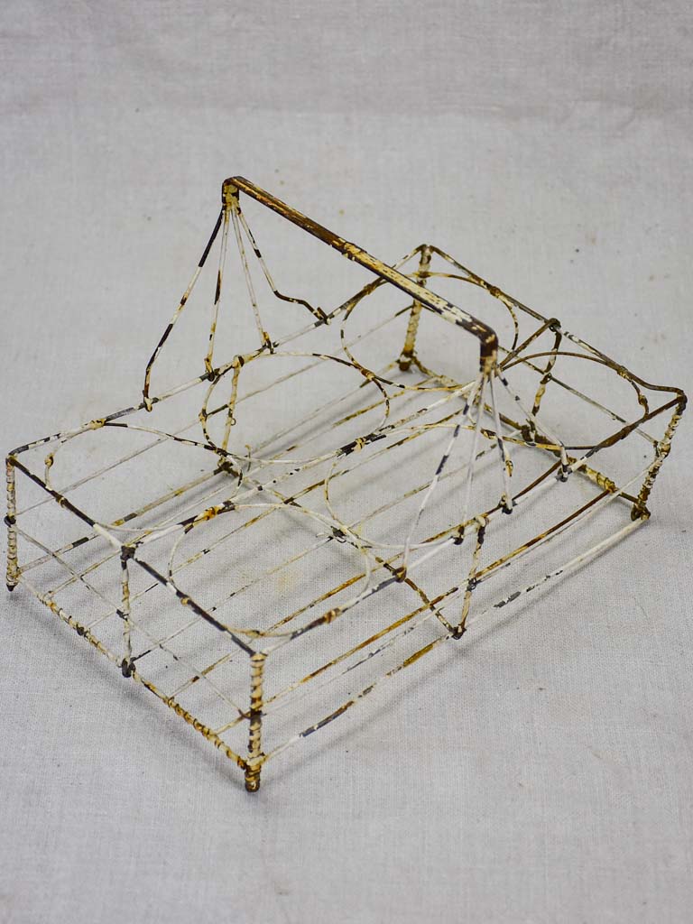 Antique French wire basket - six glass capacity