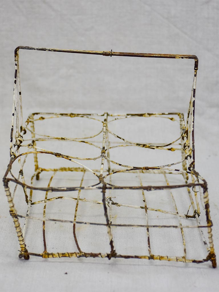 Antique French wire basket - six glass capacity