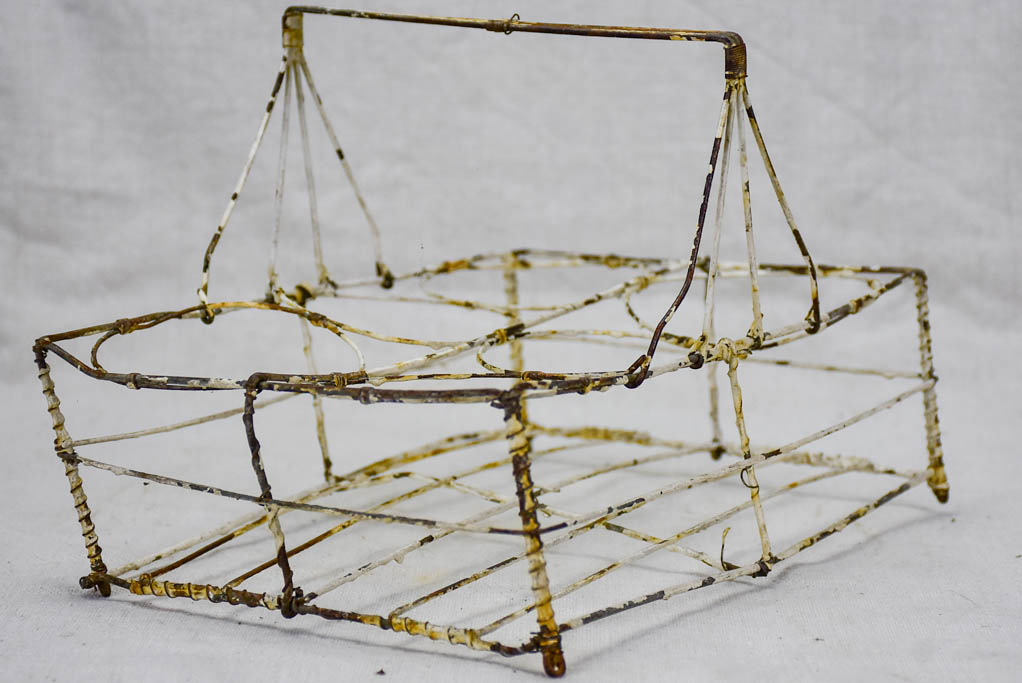 Antique French wire basket - six glass capacity