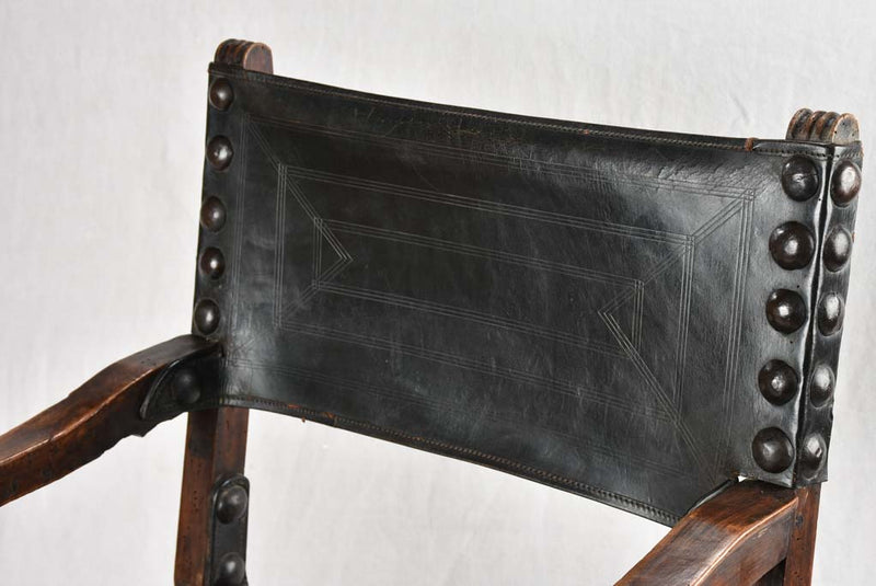 Walnut Frame Large Black Armchair