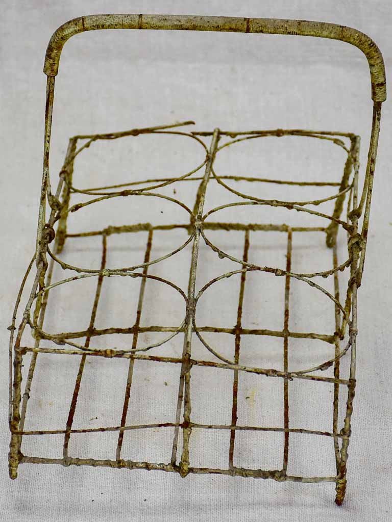 Antique French wire basket - six glass capacity