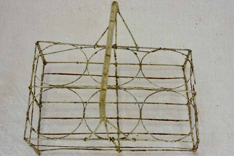 Antique French wire basket - six glass capacity