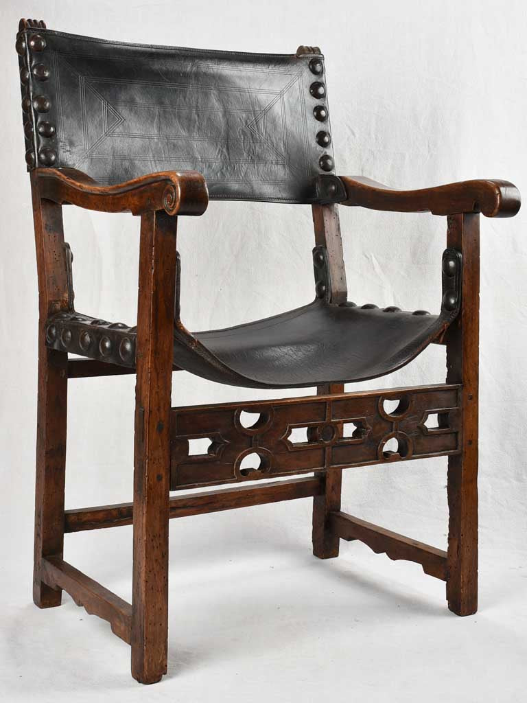 Black Leather Upholstered Portuguese Armchair