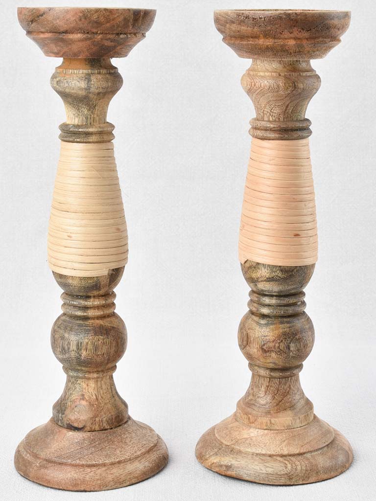 Pair of vintage wooden candlesticks 13¾"
