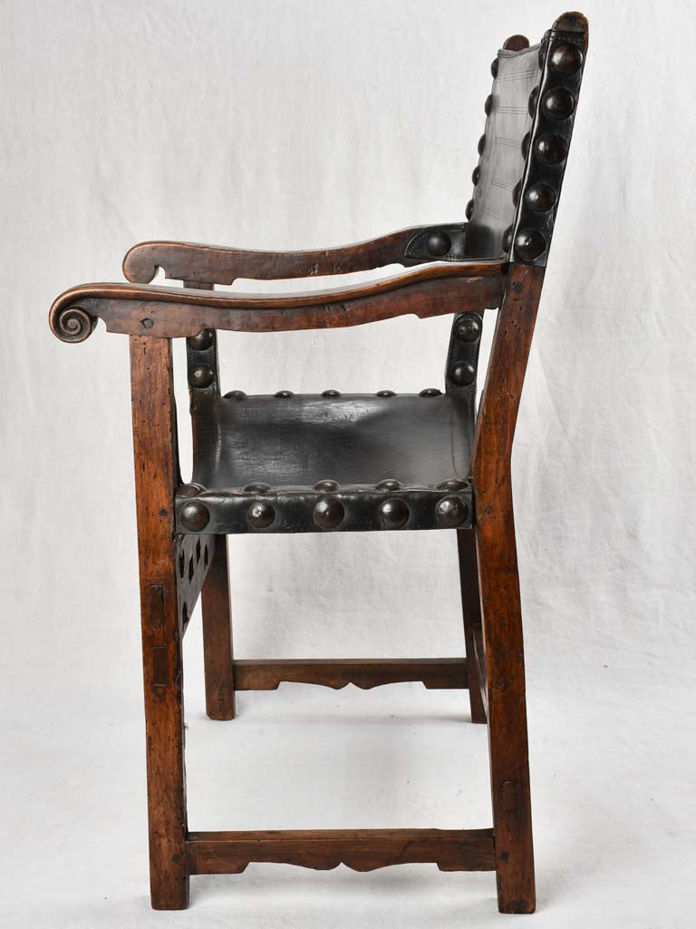 17th Century Black Leather Armchair
