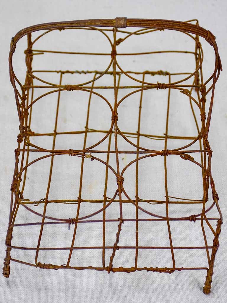 Antique French wire basket - six glass capacity