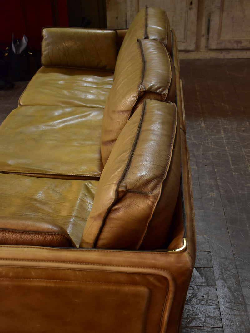 1970's Roche Bobois three seat leather sofa