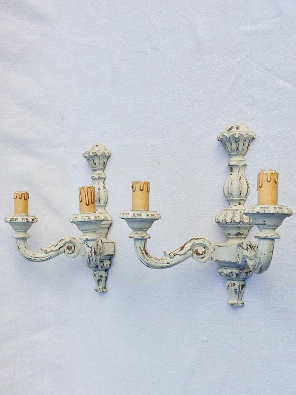 Pair of mid -century Italian wall sconces with gray patina 12¼"