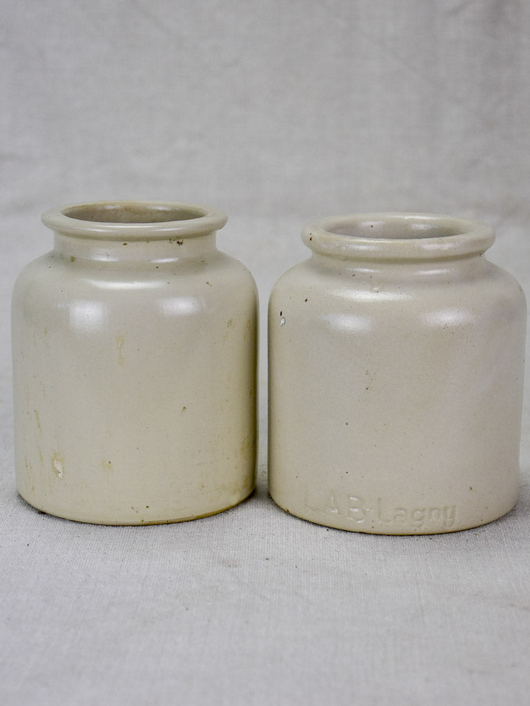 Pair of mid century sandstone pots - white 4¾"