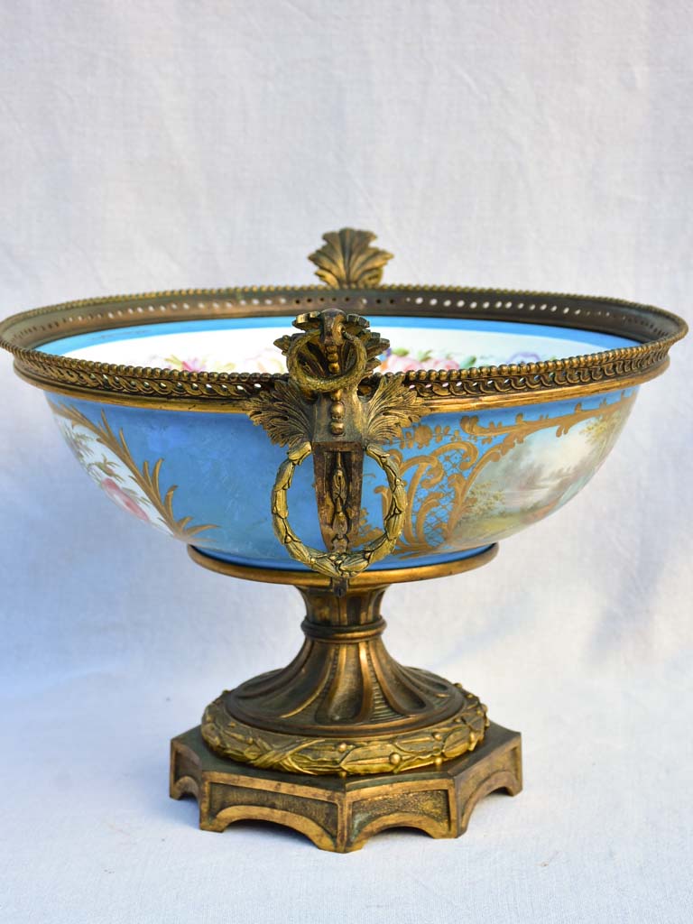 Large 19th Century French porcelain and bronze bowl - GHDEDREUX 14½"