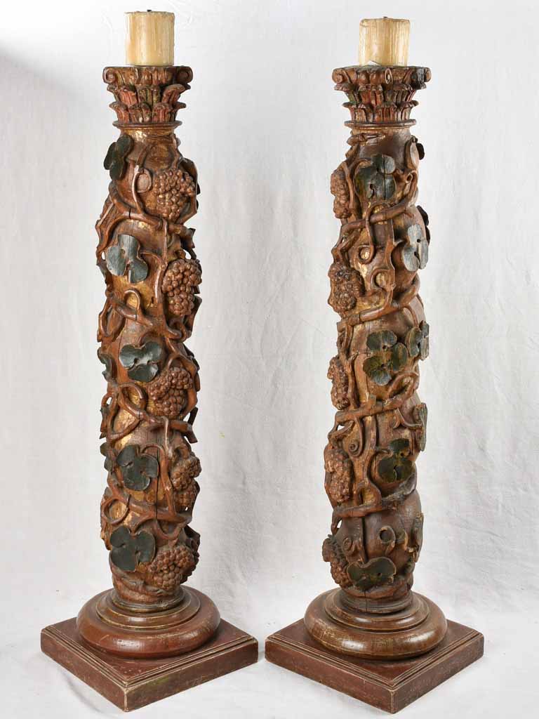 Large Pair of 18th-Century Sculpted altar candlesticks 51½"