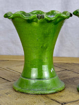 Pair of vintage florist vases with green glaze and rippled neck - Ravel