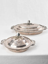 Two silver plate seafood presentation platters