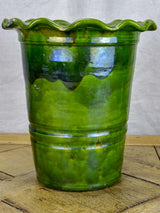 RESERVED Large vintage florist vase with rippled neck and green glaze - Ravel