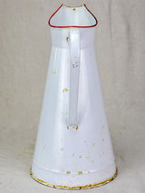 Mid century enamel pitcher - white with red rim 15"