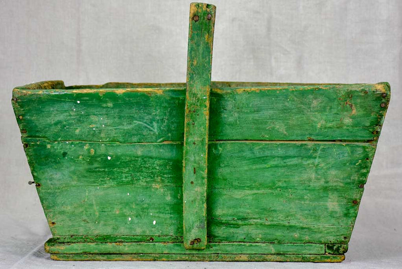 Mid century French winemaker's harvest basket with green patina