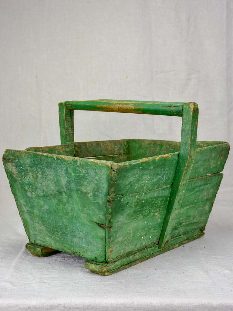 Mid century French winemaker's harvest basket with green patina