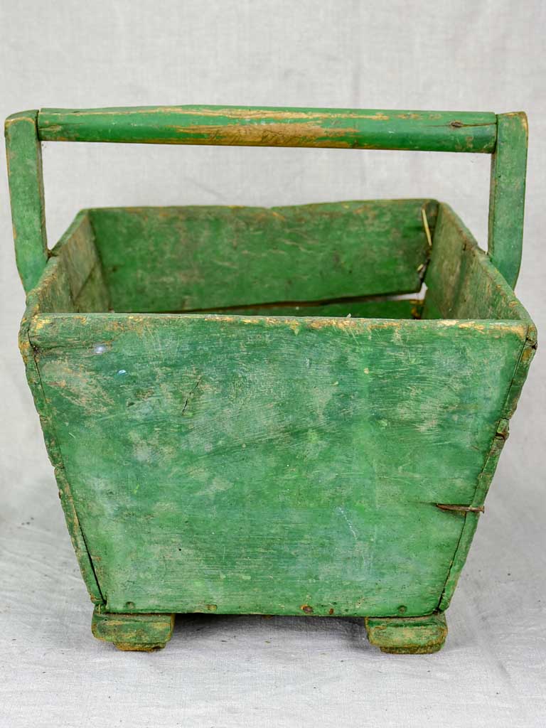 Mid century French winemaker's harvest basket with green patina
