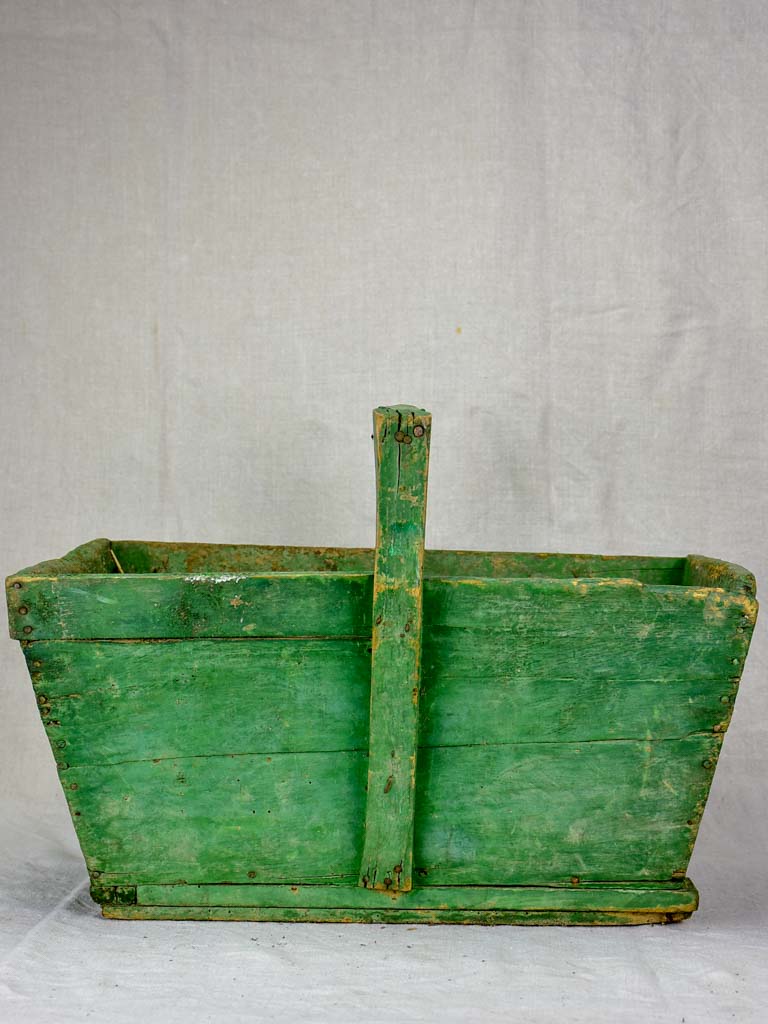 Mid century French winemaker's harvest basket with green patina