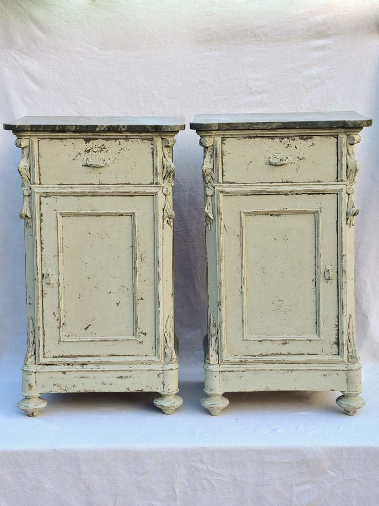 Pair of early 20th century Italian night stands with gray patina and black marble