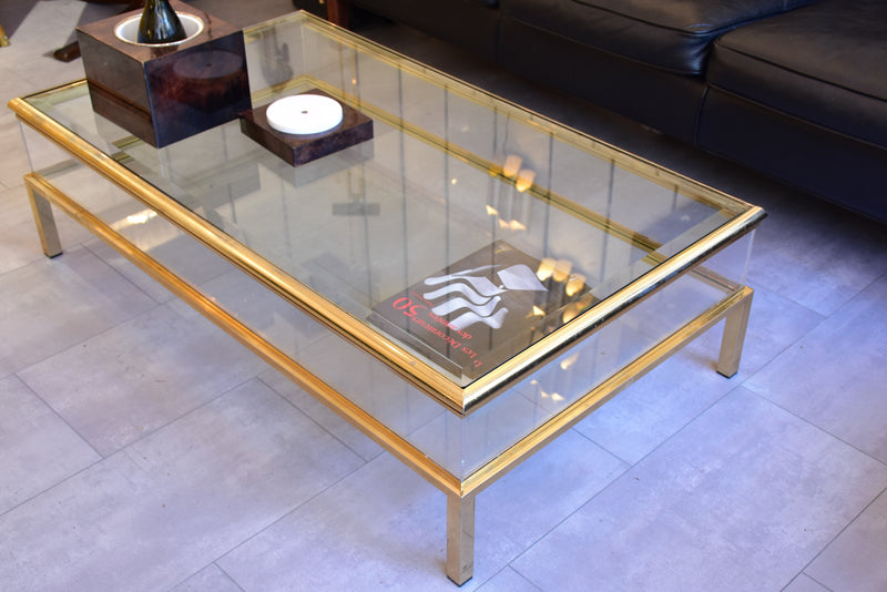 Vintage glass and brass coffee table with sliding display case