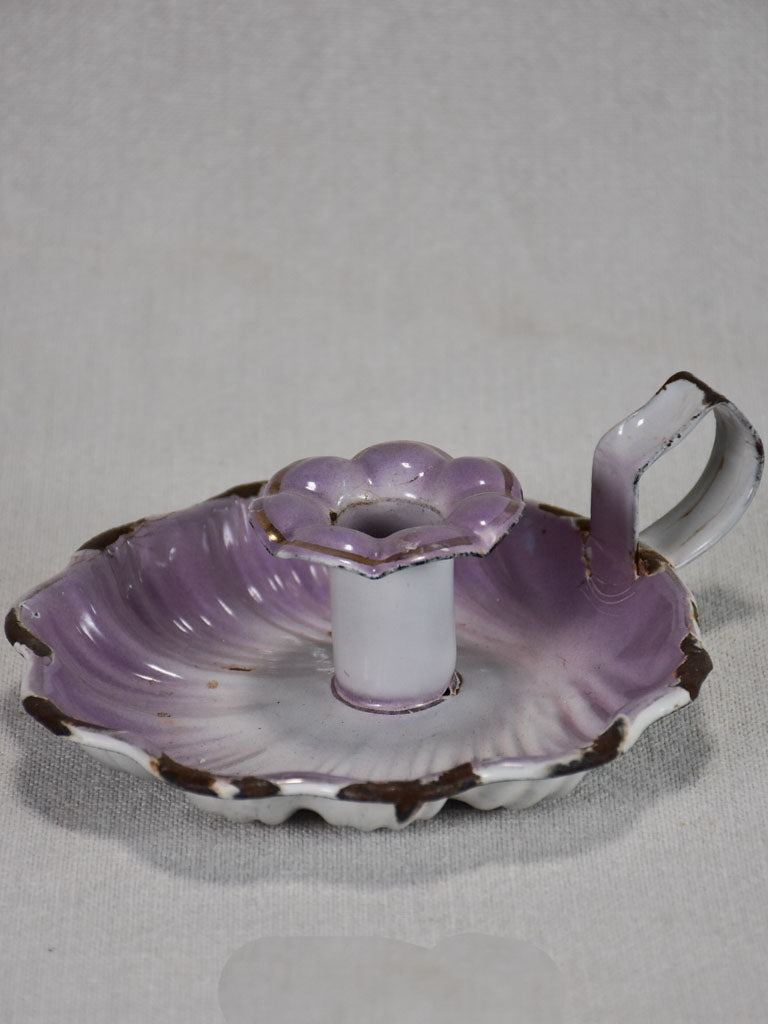 Antique French enamel candlestick - violet