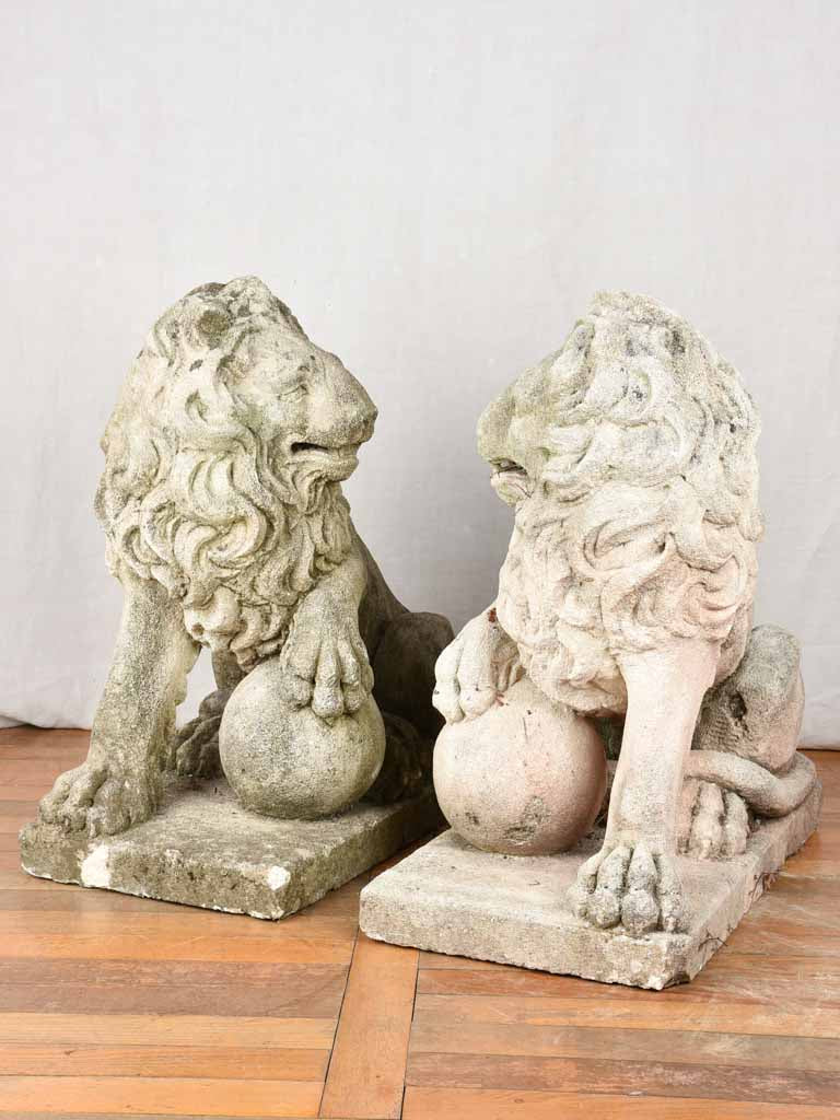 Pair of mid 19th-century French garden lions 30"