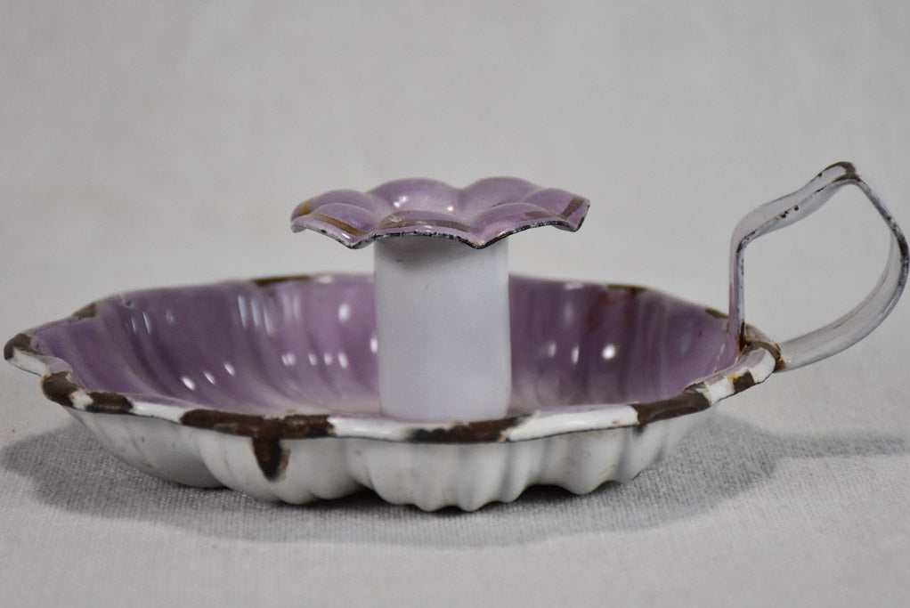 Antique French enamel candlestick - violet