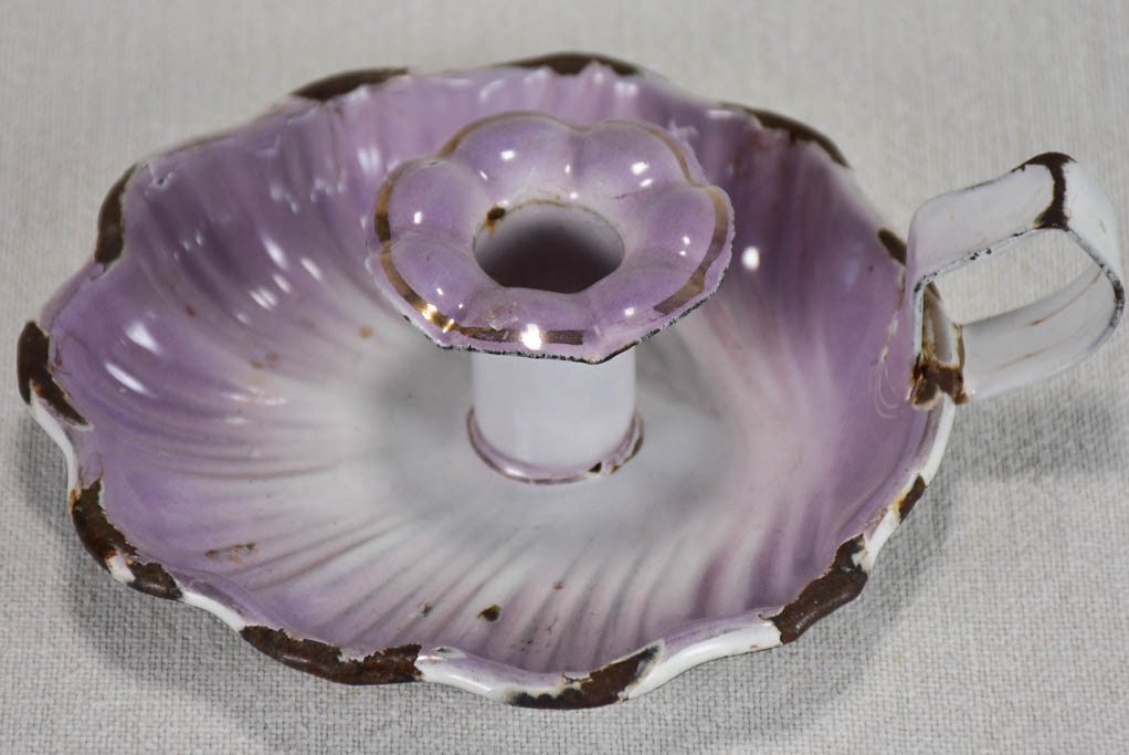 Antique French enamel candlestick - violet