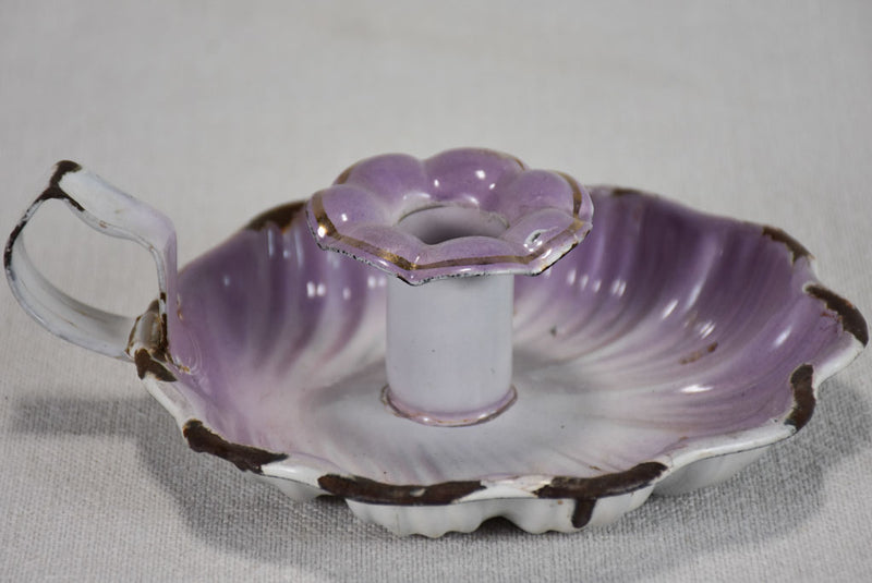 Antique French enamel candlestick - violet